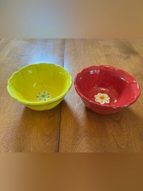 Colorful Ceramic Dip Bowls - Yellow and Red Poppy flowers Gates Ware